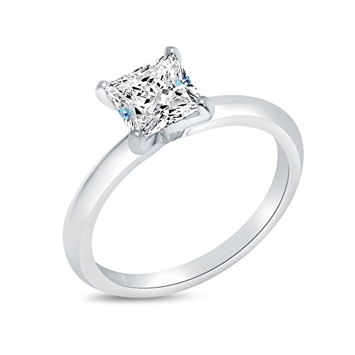Solid 925 Sterling Silver Princess Cut Knife Edge Band Solitaire Engagement Ring CZ Cubic Zirconia 1.0ct.2
