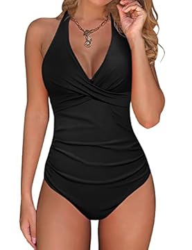UMIPUBO Costume da Bagno Intero Donna Sexy Scollo a V Bikini Push Up Imbottito Reggiseno Curvy Costumi da Mare Donna Interi Costumi Un Pezzo Cross Spiaggia Beachwear Swimwear (Nero, M)