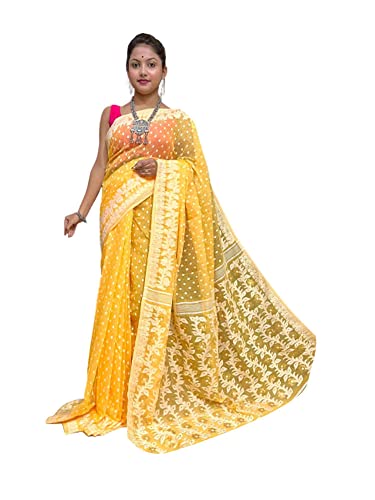 Sari Dhakai Jamdani au tissage artisanal en coton indien vaporeux 946d
