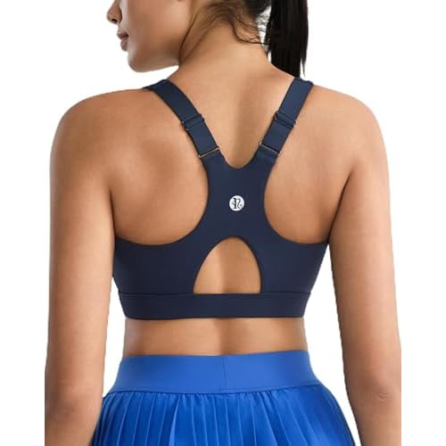 RUNNING GIRL High Impact Sports Bras for Women High Support Molded Cups, Adjustable Straps Sports Bra with Sewn in Pads Navy Blue Medium