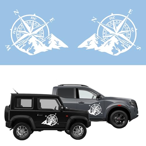 Autodomy Kompass Off Road Windrose Aufkleber Paket 2 Stück | Kompass Aufkleber Wohnmobil und Auto oder Motorrad (Weib, 27 x 20 cm)