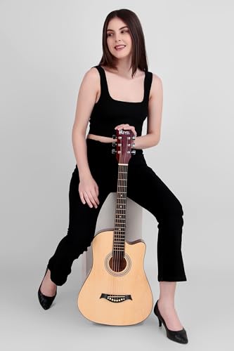 Image of Revel 38 Inch Glossy Acoustic Guitar for Beginners and Professionals with Signature Guitar Feel, Westwood Guitar Style Set with Picks. (NATURAL)