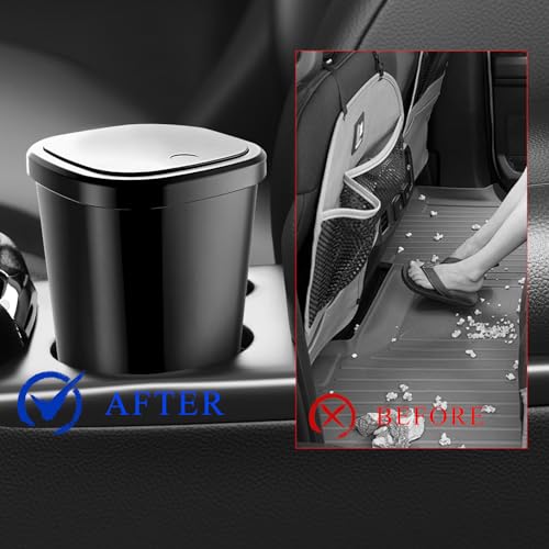 Image of Car Trash Can with Lid, Mini Car Cup Holder Garbage Organizer with 30 Trash Bags, Leakproof & Waterproof Garbage Can Bin for Vehicle Office Home, Universal Car Accessories