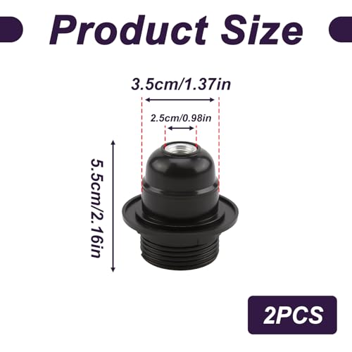 2 PCS E27 Lamp Holder, Edison Screw Lamp Holder, Black Bakelite Lamp Fitting with Shade Ring, 10mm Threaded Entry, Safety Lock, DIY Table Lamp Pendant Fitting for Vintage Retro LED & Halogen Bulbs - Image 2