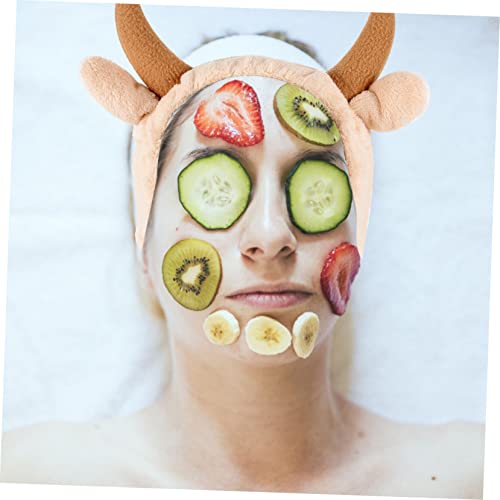 FRCOLOR Cow Ears Spa Headbands For Women 2pcs Elastic Head Hair Bands Fluffy Headband For Washing Face Makeup Skincare Hair Wrap Plush Animal Make Up Hair Headband - Image 3