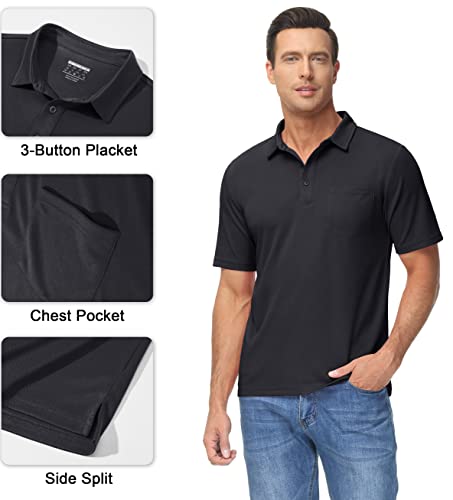 MAGCOMSEN Polo Shirts for Men with Pocket Short Sleeve Collared Golf Shirts Quick Dry Pique Performance Athletic Summer3