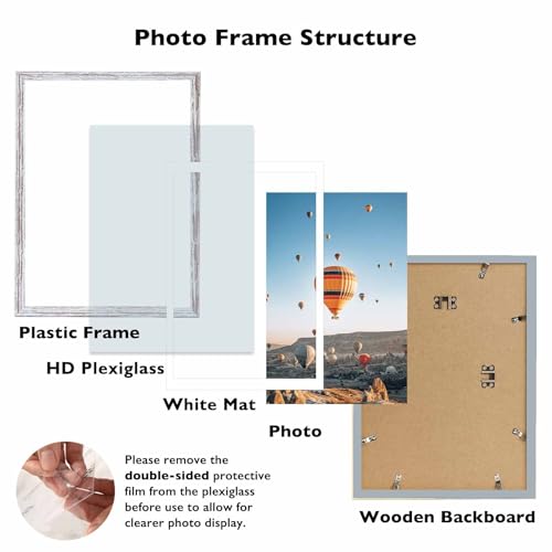 Image of JCJMY 12x16 Picture Frame Rustic White with 11x14 Mat, Display Photo 11x14 with Mat or 12 x 16 Without Mat, Wall Hanging Large Frame with Plexiglass, Rustic White