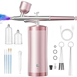 Airbrush Kit With Compressor 48PSI Rechargeable High Pressure Air Brush Set Cordless Airbrush Kit with 0.3mm Nozzle for Painting,Nail Art, Cake Decor,Makeup,Modeling (Pink)