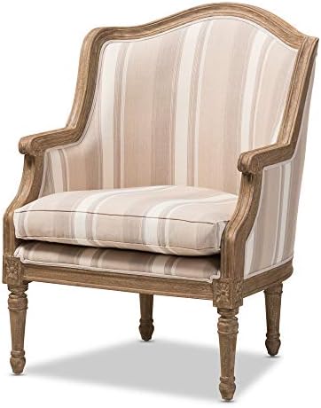 Baxton Studio Striped Charlemagne Traditional French Accent Chair, Oak Brown