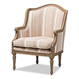 Baxton Studio Striped Charlemagne Traditional French Accent Chair, Oak Brown