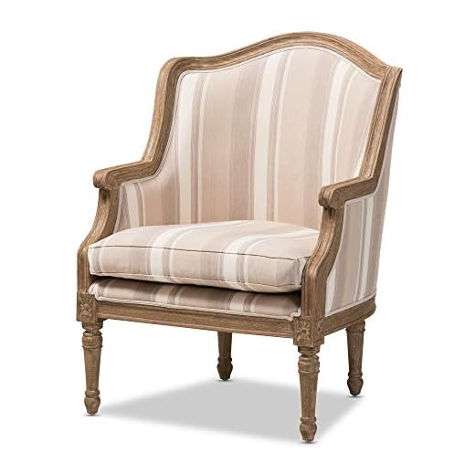 Baxton Studio Striped Charlemagne Traditional French Accent Chair, Oak Brown