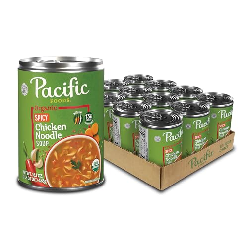 Image of Pacific Foods Organic Spicy Chicken Noodle Soup, 16.1 oz Can (12 Pack)