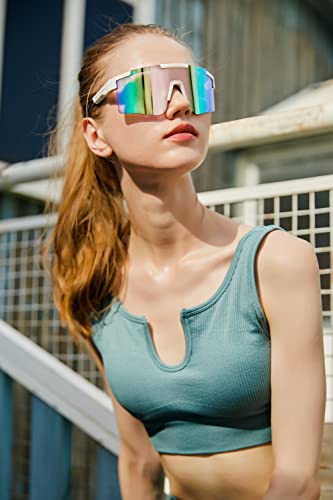 FEISEDY Cycling Sports Sunglasses Wraparound Adjustable Legs 80s Running Baseball Visor for Men Women Shield B2837