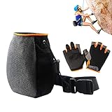 Aedcbaide Chalkbag zum Bouldern und Klettern mit rutschfeste Handschuhe, Magnesiabeutel mit verstellbarem Gürtel & Karabiner Kordelzug, Kalk Beutel für Gewichtheben Gymnastik Klettern
