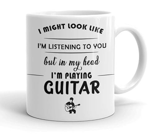 VIROSA Guitar Mug – “in My Head I’m Playing Guitar” – 11oz Ceramic Coffee Cup – Music Lover Gift – Present for Musicians