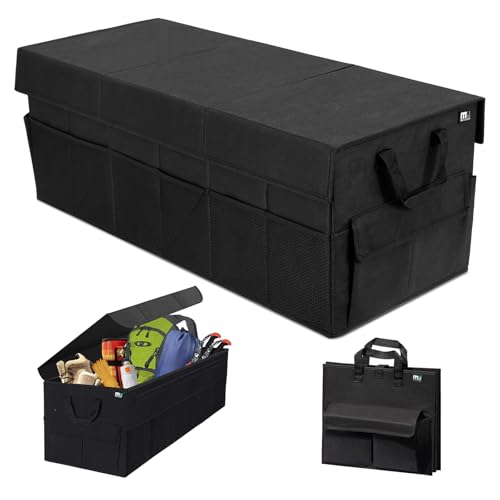 MIU COLOR Trunk Organizer with Lid, 72L Large Capacity Car Organizer, 12 Pockets with Non-Slip Bottom, Collapsible 3 Compartments Car Storage Organizer for Suv/Jeep/Sedan/Van/Grocery, Black