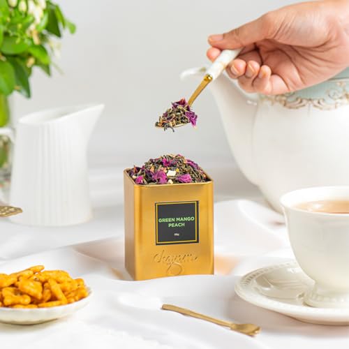 Image of Chayam Premium Organic Mango Peach Green Tea - 50g each | Exotic Blend With Peppermint, Orange Peel & Whole Leaf Rose Petals for Refreshing & Aromatic Taste with Fresh Natural Ingredients - Pack of 2
