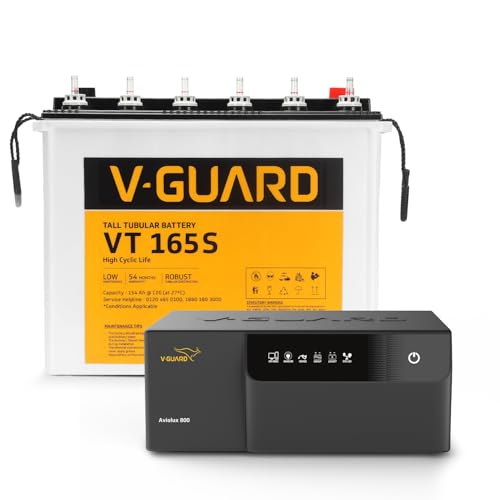 Image of V-Guard Inverter & Battery Combo (Aviolux 800 Inverter, VT 165S (154 Ah Tall Tubular Battery)) for Home, Office & Shops