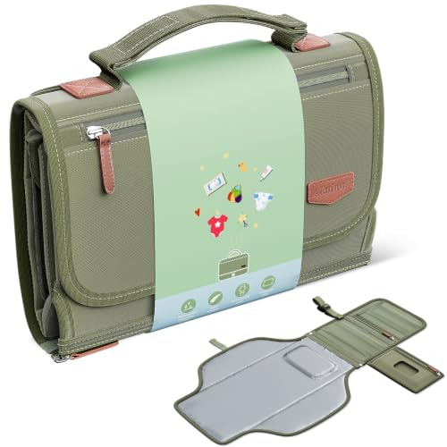 Image of Alatino Portable Diaper Changing Pad for Baby, Detachable Travel Changing Pad with Baby Wipes Pocket, Gifts for Baby Shower, Newborn Girls and Boys (Army Green)