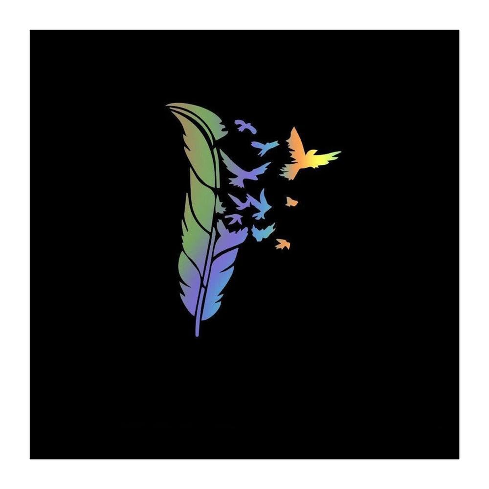 Feather Car Stickers Waterproof Vinyl Sticker Accessories(Reflective Lasers,12cmX15cm)