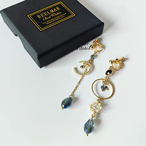 REELMAR Clip on Earrings for Women Dangle Asymmetrical Sun and Moon Earrings Gold Long Boho Earrings Dangling Chain Drops Bohemian Statement Earrings Jewelry4