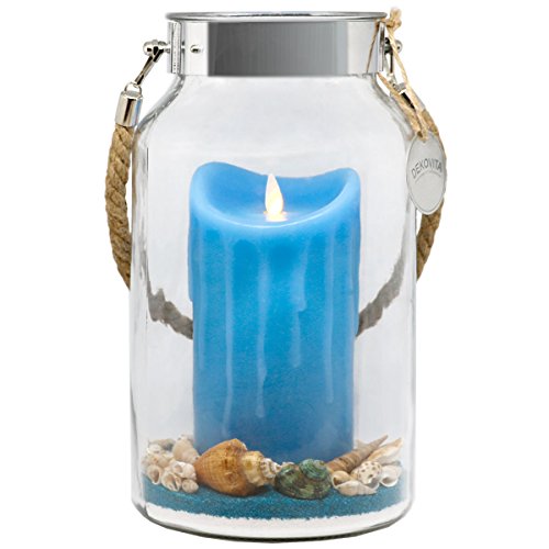 Dekovita Idea para Regalo 30cm Decoglass LED Vela de Cera azul Real con llama en movimiento y Deco-Sand Pascua Cumpleaños Día de la Madre
