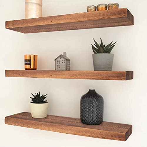 Kosiehouse Pine Solid Wood Floating Shelf, Wall Mounted Rustic Wall Shelves Display Ledge Storage Shelf For Kitchen, Bath, Dorm, Laundry #TOP3