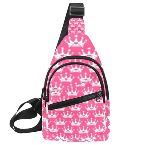 Sac à bandoulière rose couronne de princesse avec fermeture éclair et motifs bijoux royaux