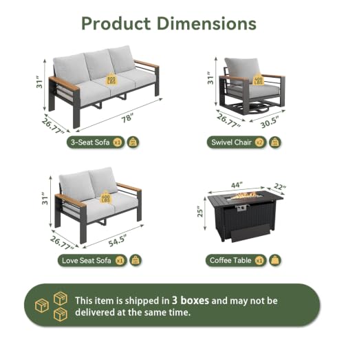 Image of Aoxun Aluminum Patio Furniture Set with Swivel Chairs & Firepit Table