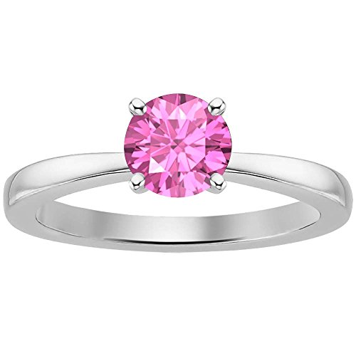 RUDRAFASHION 1.50 Ctw Round Cut Pink Sapphire 18k White Over .925 Sterling Silver Solitaire Wedding Ring for Women