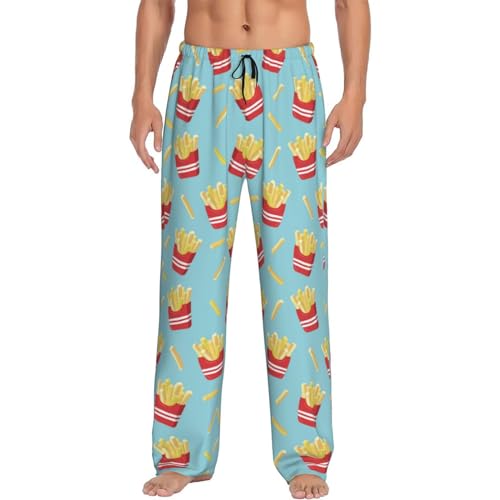 Pajama Pants Men - Cute Fries Light Blue Men's Pajama Bottoms, Mens Cotton Pajama Pants