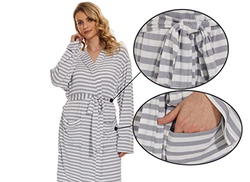 Sweet Rabbit Women's Lightweight Knit Bathrobes (As1, Alpha, X_L, Regular, Regular, White/Grey) #TOP5