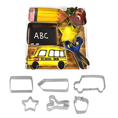 Back to School Cookie Cutter Set Apple, Pencil Crayon, Paper,Star, Scissors, Bus