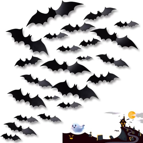 180pcs Halloween 3D Bats Stickers Decorations 5 Different Sizes Bat Wall Decal Decor for Windows Wall Home Door DIY PVCHalloween Party Supplies
