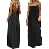 InfiniZer Backless Cami Dress for Women, Casual Long Backless Dress, Vacation Outfits for Women, Perfect Beach Villa Summer Sundress, Solid Color (UK, Alpha, M, Regular, Regular, Black)