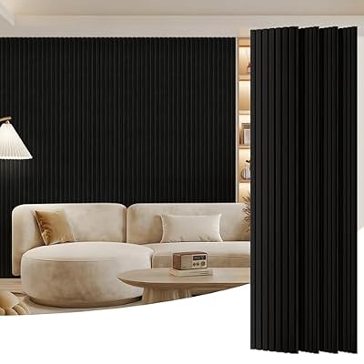 4 Pack Wood Panels for Wall, 96" x 11" Wood Slat Acoustic Panels, Acoustic Wall Panels for Interior Wall Decor, Sound Absorbing Wall Panels for Noise Reduction and Decoration, Obsidian Black