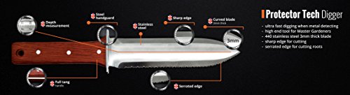 ProtectorTech Digger – rostfreies Messer-Handschaufel für Metalldetektor und Umgraben in Gartenarbeit (mit Wenge-Holz-Griff, Polyestertasche und Schleifstein)