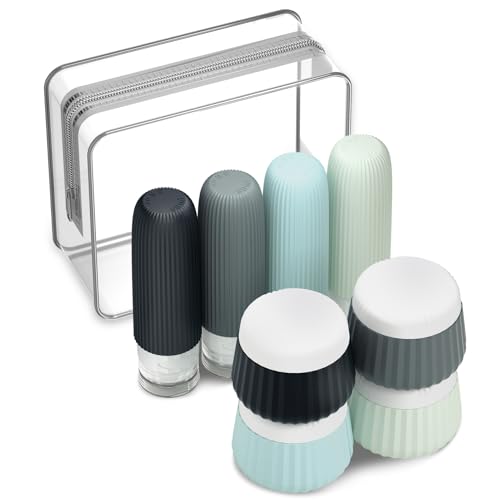 Image of Mrsdry Travel Bottles 8 Pack, TSA Approved 3 oz Toiletries Containers, Leak Proof Silicone Squeezable Essentials Jars with Clear Bag