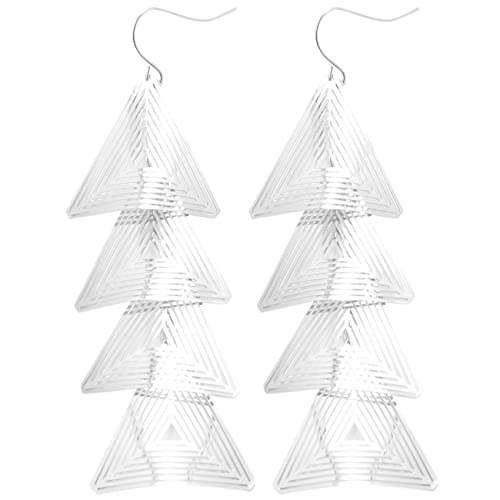 Mauedest Pendientes geométricos huecos, triángulo, borla para declaración bohemia, aretes largos de gota (plata), Metal