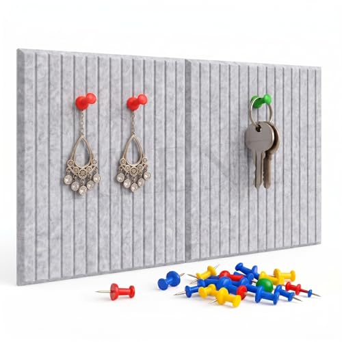 Image of KRENZ Self Adhesive Bulletin Notice Board (30 X 30 Cm) with Drawing Pins List Board for Wall Vision Board for Manifestation Wall Boards Message Board for Office School Collage (2, Grey Line)