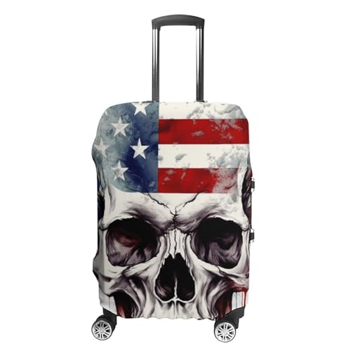 Travel Luggage Cover Elastic Suitcase Protector Anti-Scratch Washable American Flag Skull Luggage Sleeve Tsa Approved Carry on Covers Baggage Cover Fits 18-32 Inch Luggages