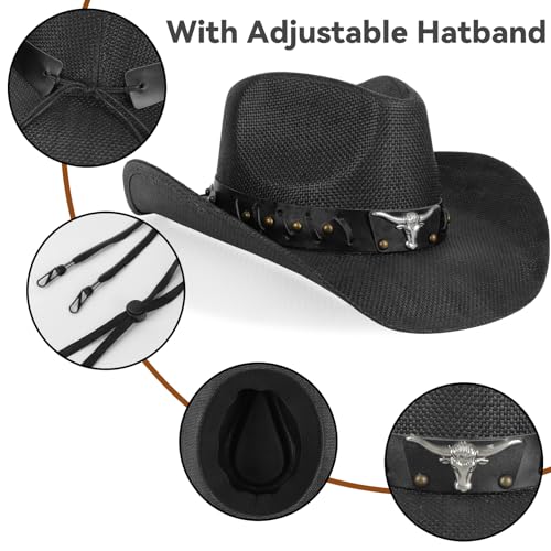 Image of WQWOVRVO Cowboy Hat,Cowgirl Hat,Western Cowboy Hats for Women /Mens /Straw Wide with Shapeable Brim Cowboy Hat for Womens