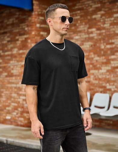 Men's Oversized Cotton T-Shirt Short Sleeve Casual Crew Neck Solid Pocket Tee Basic Workout Tops2