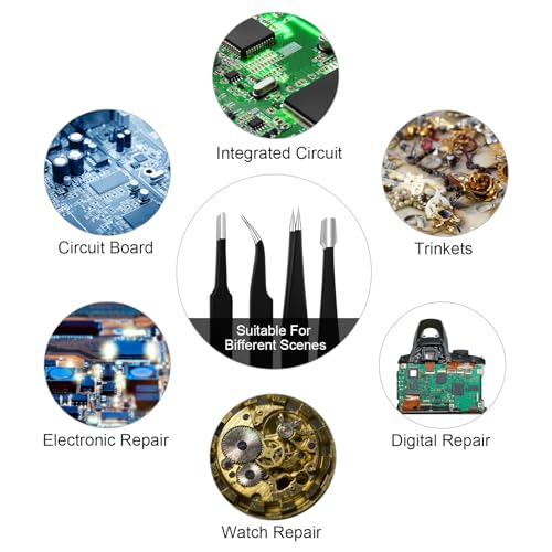 Ainiv Pinzette Sets, 12 Stück Präzisions Antistatisch Edelstahl Pinzette Werkzeug, für Computer Elektronische Reparaturen Schmuck Präzisionsarbeit Laborarbeit Schönheit und Haarentfernung