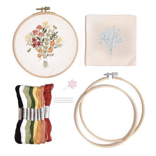 CRAFT CLUB Buzzing Bouquet Embroidery Kit | DIY Cross Stitch Craft Kit with Bamboo Hoop & Embroidery Thread Packs | Complete Arts & Crafts Supplies Gift Set for Beginners | Home & Room Décor Art Kit