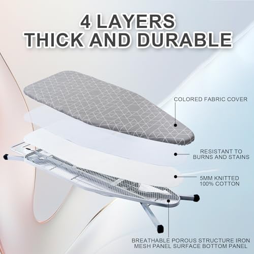 STANEW Ironing Board, Folding Ironing Board for Steam Generator, Anti-Closing System, Adjustable Height, with 100% Cotton Cover, Built-in Iron Stand, Non-Slip Feet (120 x 45 cm, Blue) - Image 5