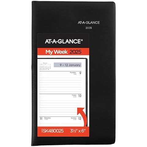 AT-A-GLANCE 2025 Planner, Weekly, 3-1/2" x 6", Pocket Size, Open Scheduling, DayMinder, Black (SK480025) Cover