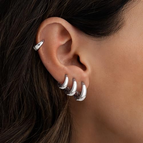 Foxgirl 4 Pairs Chunky Small Huggie Hoop Earrings for Women - Dainty 14K Gold/Sterling Silver Plated Hypoallergenic Lightweight Stack Earring Sets for Multiple Piercing Trendy Jewelry2