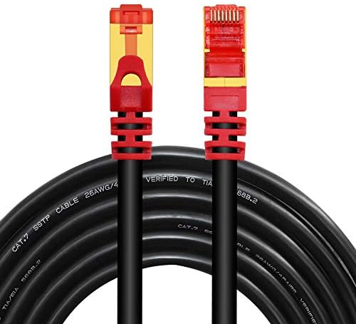 Yeung Qee Outdoor CAT 7 Ethernet Cable 50 ft, CAT7 ethernet Cable RJ45 LAN Cable Gigabit Network Patch Cord SSTP Waterproof Direct Burial for Modem, Router, Patch Panel, PC,Laptop(50FT/15M)