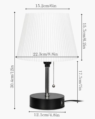 Image of Homesake Bedside Lamp for Bedroom Nightstand Table Light with USB A | C Charging Port, Desk Lamp, Pull Chain Light, Side Table Desk Reading Lamp, Living Room Gift, (White Frill)